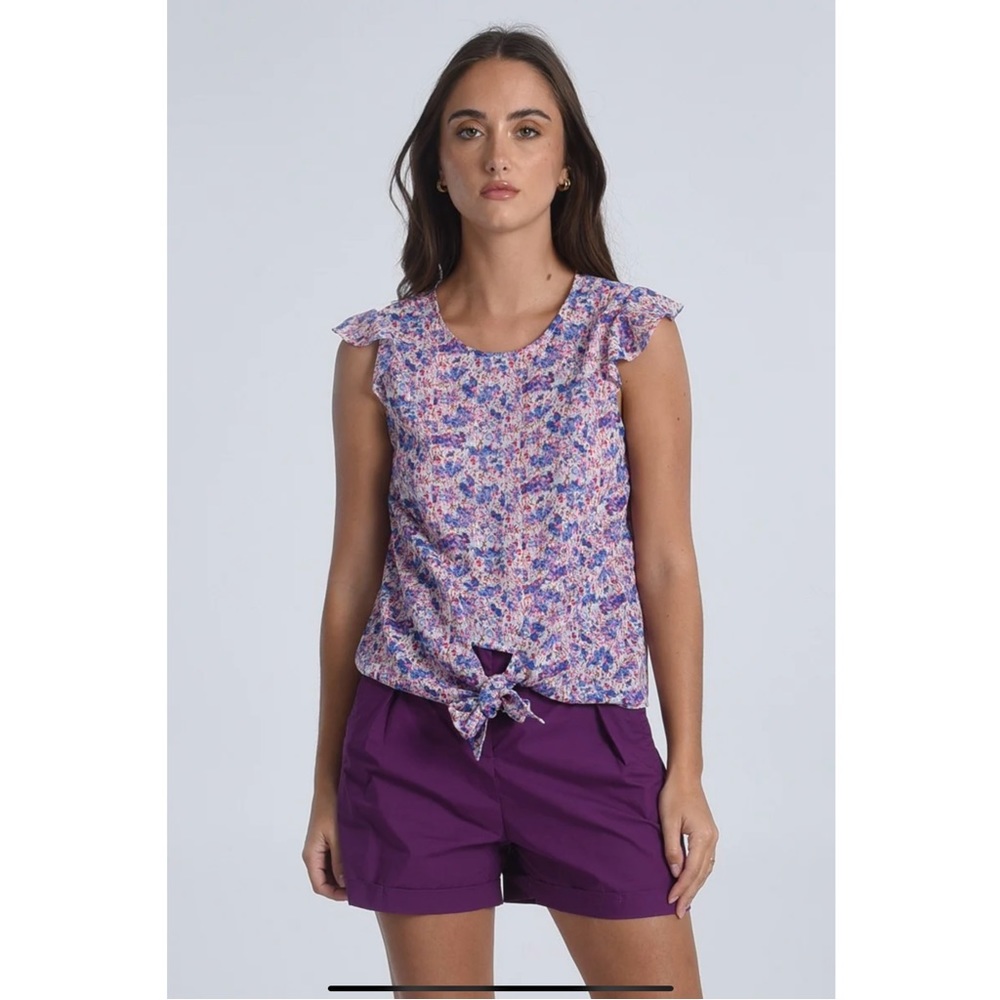 NWT Molly Bracken floral printed tied blouse blue/pink Vacation women’s Large